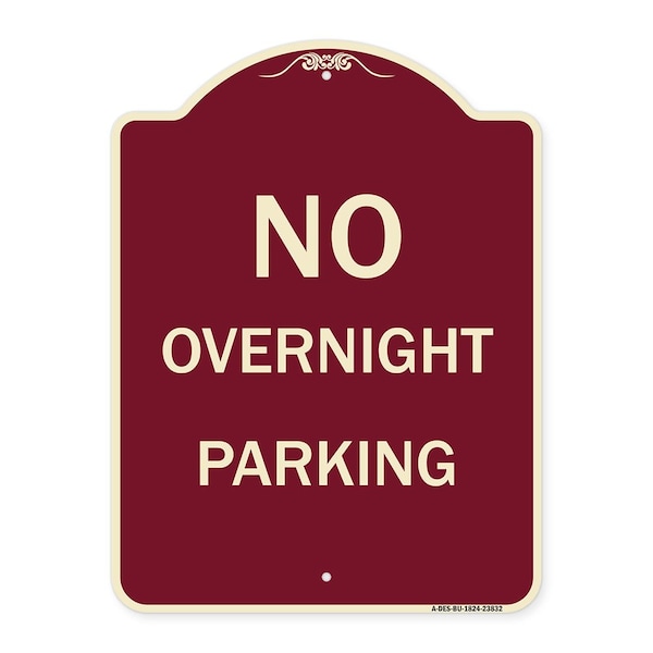 Signmission Designer Series No Overnight Parking, Burgundy Heavy-Gauge Aluminum Sign, 24" x 18", BU-1824-23832 A-DES-BU-1824-23832 - main